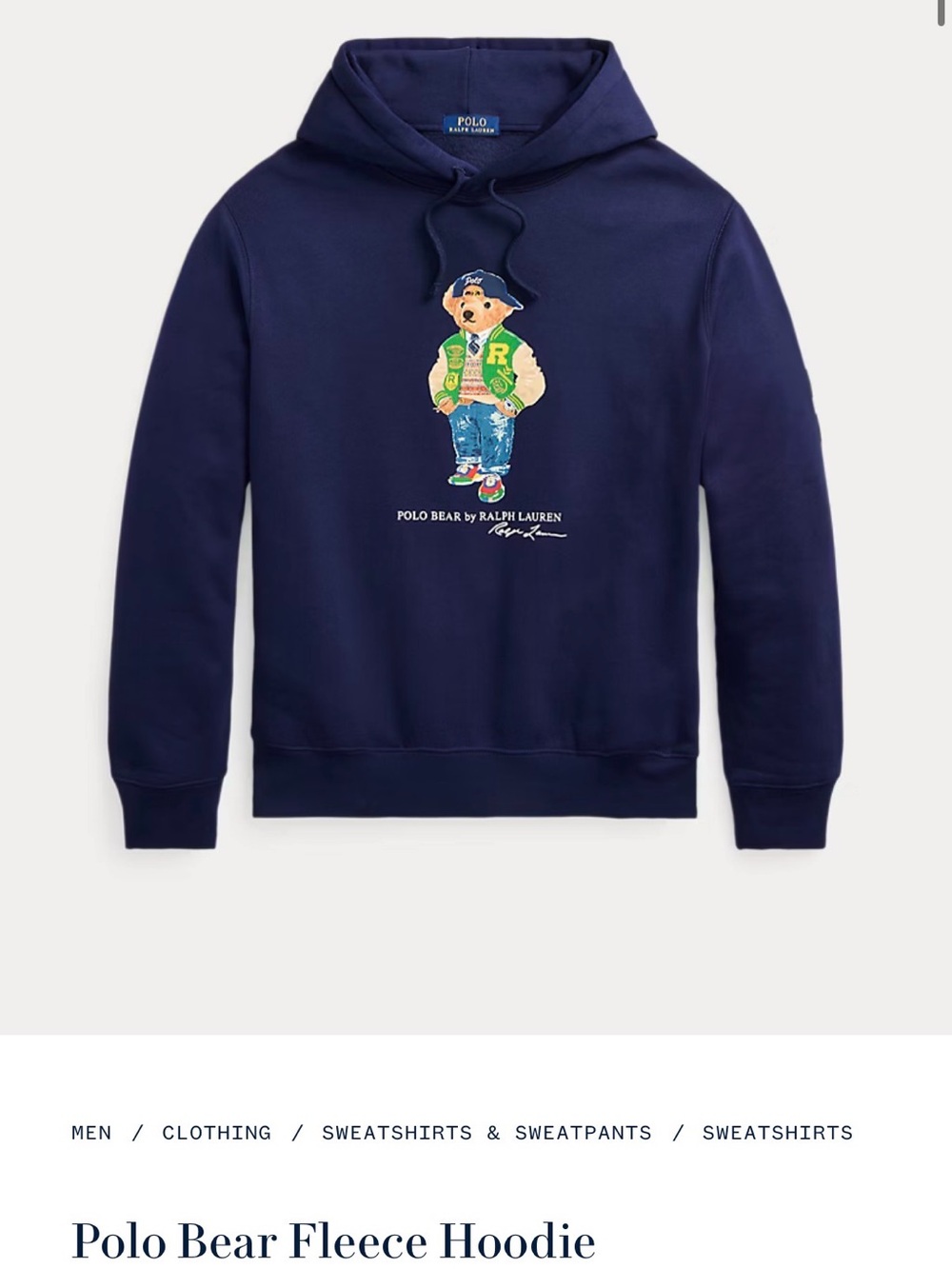 Ralph Lauren Navy Polo Bear Graphic Hoodie